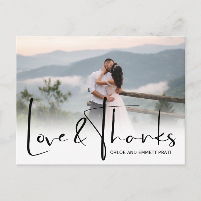 Carte Postale Mariage photo Merci de deux scripts chic (Devant)