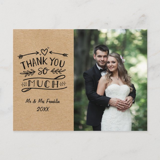 Carte Postale Mariage Photo Merci Rustic Kraft Boho Postcard (Devant)