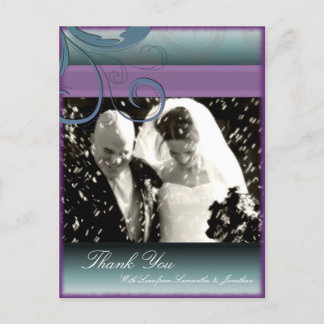 Carte postale Mariage photo Merci Turquoise et vio