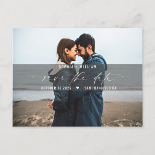 Carte Postale Mariage photo minimal moderne Enregistrer la date