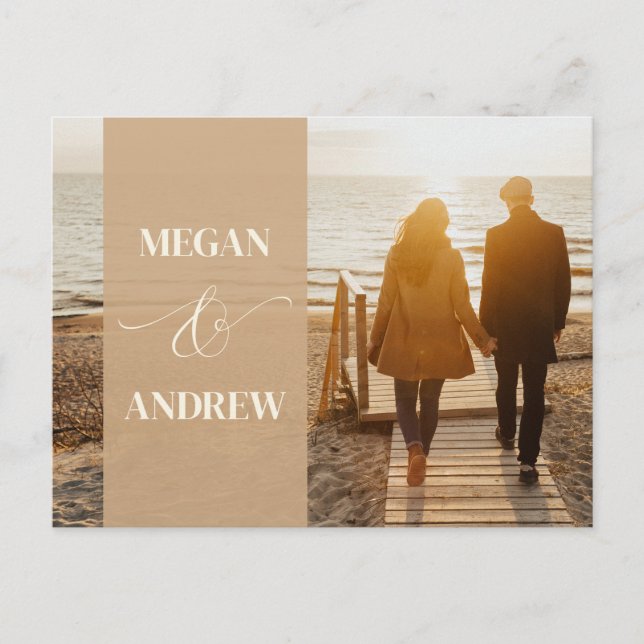 Carte Postale Mariage photo minimaliste beige (Devant)