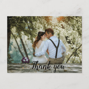 Carte Postale Mariage photo minimaliste moderne Merci de script