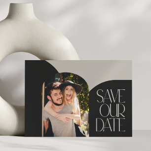 Carte Postale Mariage Photo Moderne Arch Chic Noir Beige