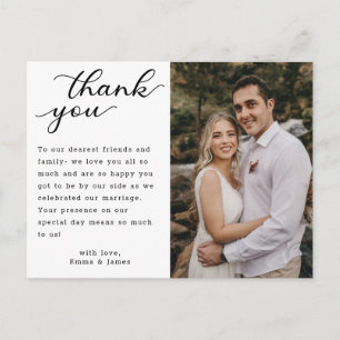 Carte Postale Mariage photo moderne lettres main Merci