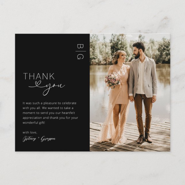 Carte postale Mariage photo noir minimaliste (Devant)