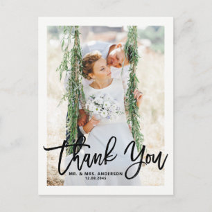 Carte Postale Mariage photo rustique Letting main Merci