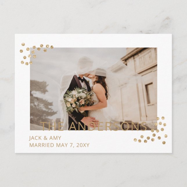 Carte Postale Mariage photo Simple Gold Confetti (Devant)