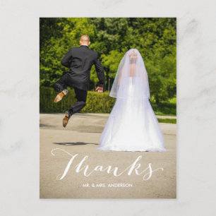 Carte postale Mariage photo simple Merci