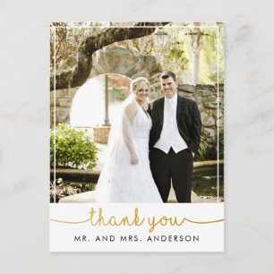 Carte Postale mariage photo vertical merci lettrage main