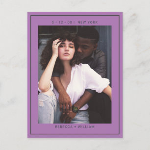 Carte Postale Mariage photo violet Enregistrer la date Invitatio