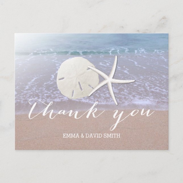 Carte Postale Mariage plage Starfish & Sand Dollar Merci (Devant)