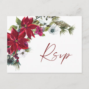 Carte Postale Mariage Poinsettia rouge RSVP avec choix de repas