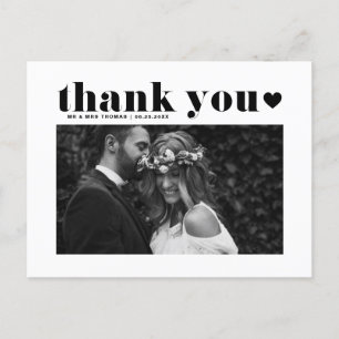 Carte Postale Mariage Remerciement Typographie Gras Rétro