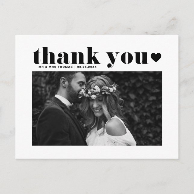 Carte Postale Mariage Remerciement Typographie Gras Rétro (Devant)
