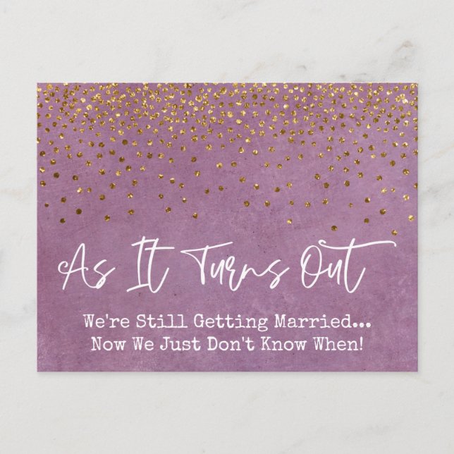 Carte Postale Mariage reporté Confetti & Grunge Rose Sassy (Devant)