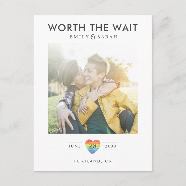 Carte Postale Mariage reporté LGBTQ Enregistrer la date avec la  (Devant)