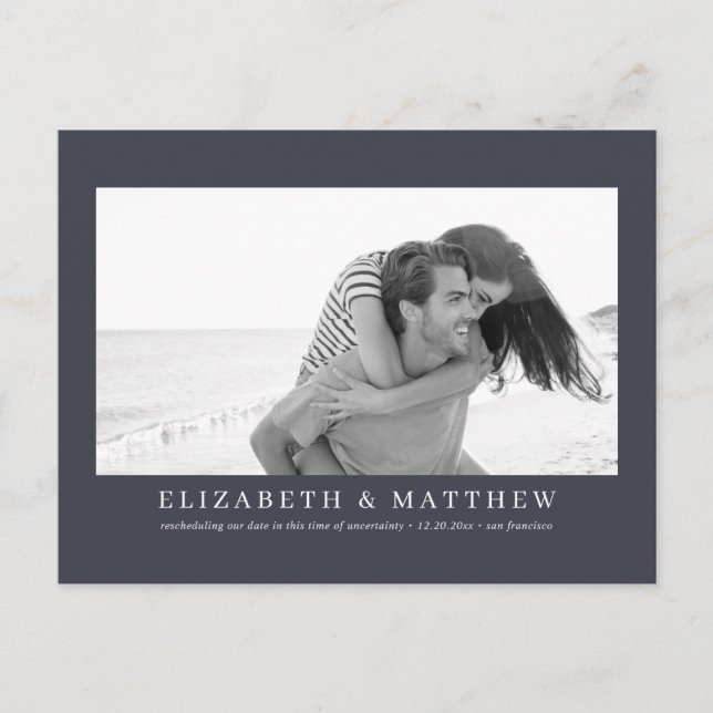 Carte Postale Mariage reprogrammé Faire-part photo moderne (Devant)