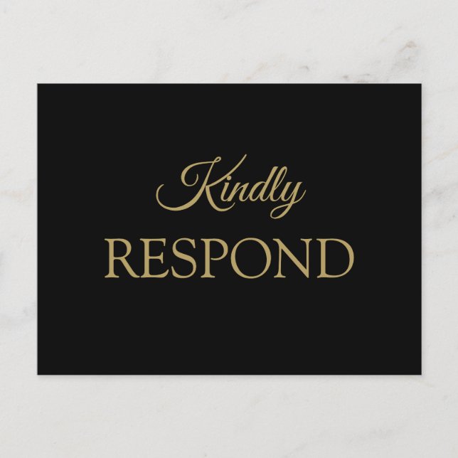 Carte Postale Mariage romantique Noir et Or RSVP (Devant)