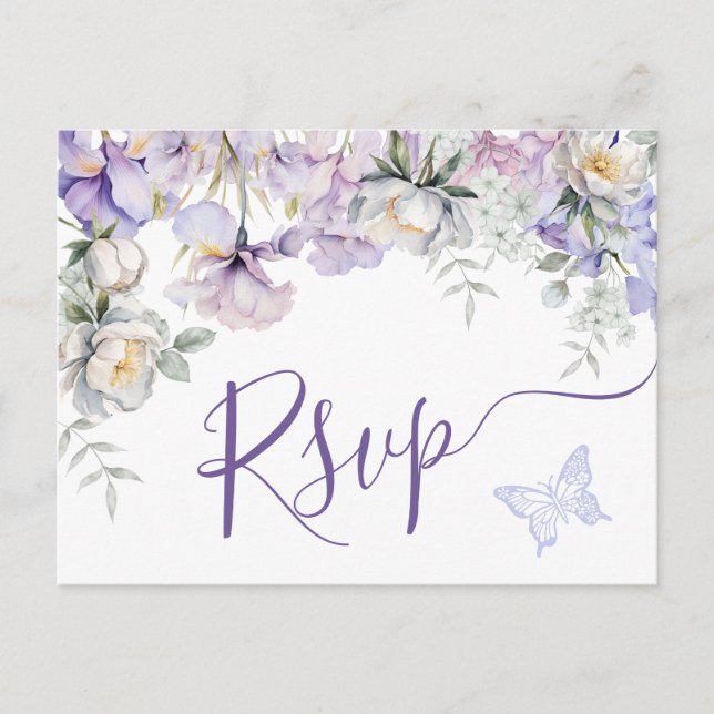 Carte Postale Mariage romantique violet lunaire blanc RSVP (Devant)