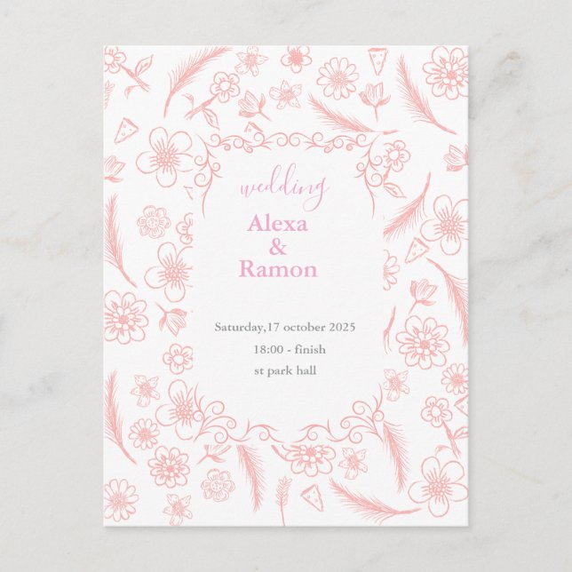 Carte Postale mariage rose (Devant)