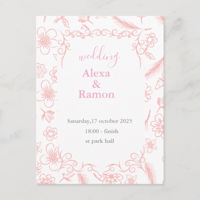 Carte Postale mariage rose (Devant)