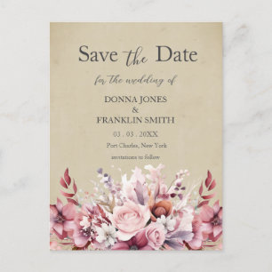 Carte Postale Mariage rose Dusty moderne Enregistrer la date