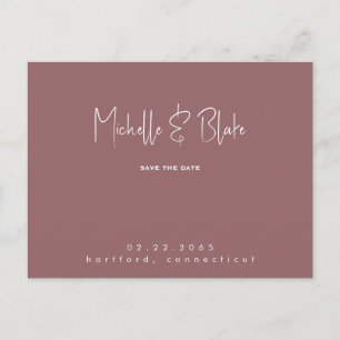 Carte Postale Mariage Rose moderne Dusty simple et élégant Date 