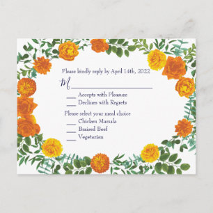 Carte Postale Mariage Rose Orange & Navy Blue Peony Répondre