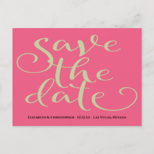 Carte Postale Mariage rose Vert Simple Et Moderne Sauvez La Date
