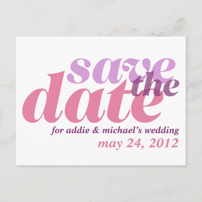 Carte Postale Mariage rose violet faire-part enregistrer la date (Devant)