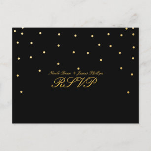 Carte postale Mariage RSVP Confetti en or noir et