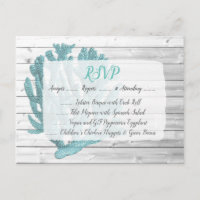 Carte postale Mariage RSVP Coral turquoise