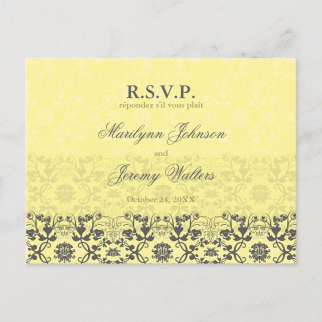 Carte postale Mariage RSVP Damask Swirls Lace Butt (Devant)
