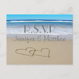 Carte postale mariage "rsvp" de Beach Love Hearts