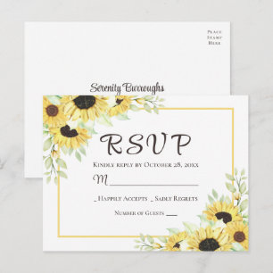 Carte Postale Mariage RSVP Jaune Floral Tournesol Rustique