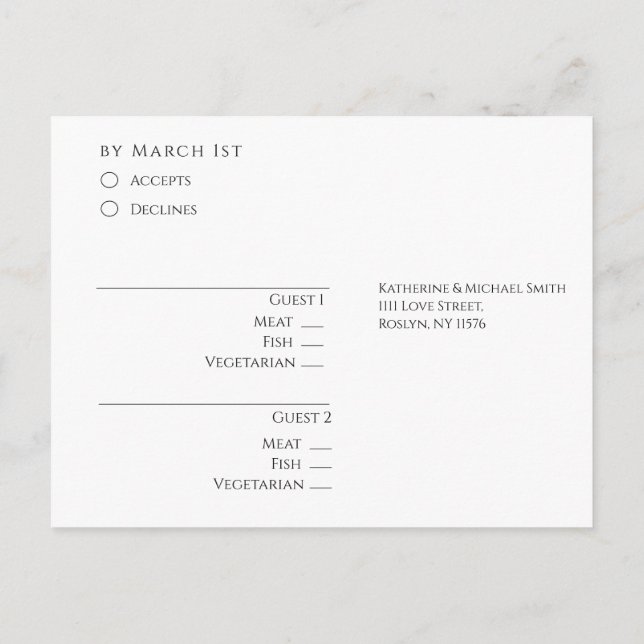 Carte Postale Mariage RSVP noir et blanc moderne (Dos)