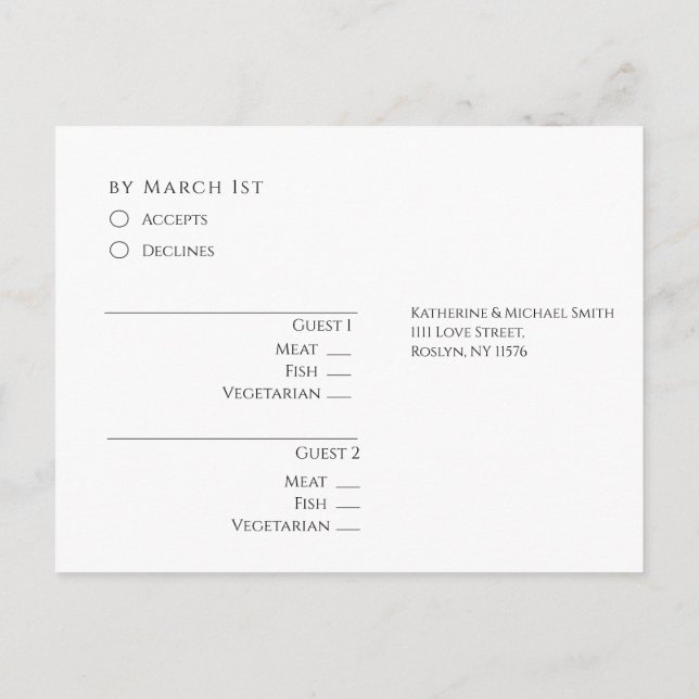 Carte Postale Mariage RSVP noir et blanc moderne (Dos)