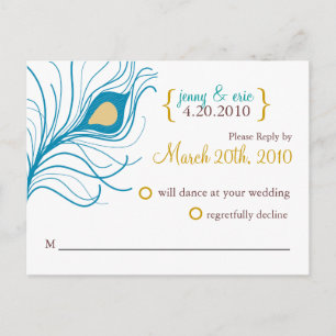 Carte postale Mariage RSVP Peacock Feature