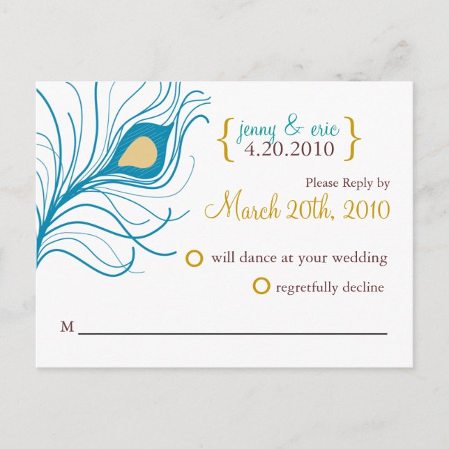 Carte postale Mariage RSVP Peacock Feature (Devant)