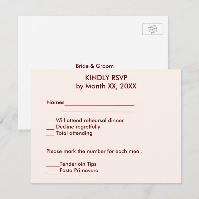 Carte postale Mariage RSVP pour mariée et mariée p (Devant / Derrière)