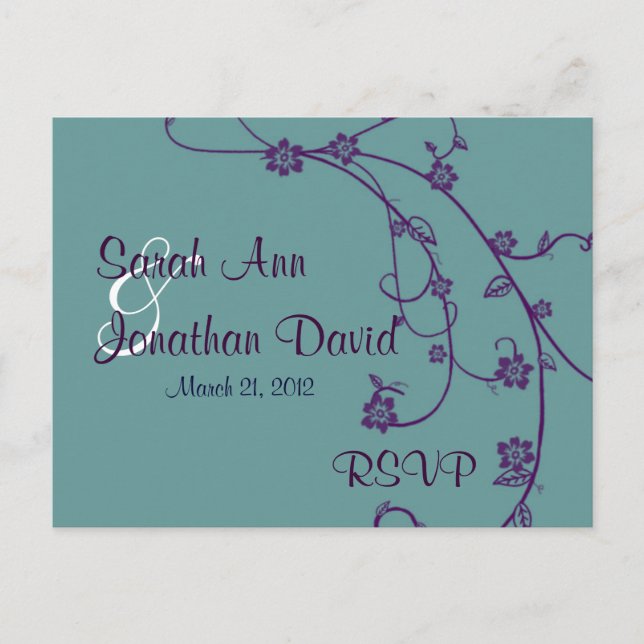 Carte postale Mariage RSVP Turquoise et violette (Devant)