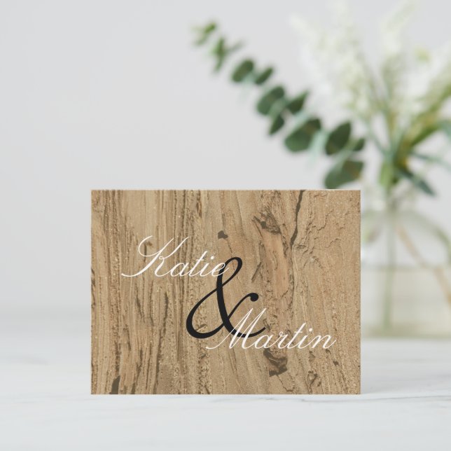 Carte Postale Mariage rustique Brown Woodgrain Merci photo (Debout devant)