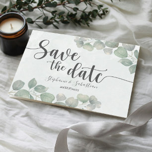 Carte Postale Mariage Rustique Eucalyptus Vert ENREGISTREZ LA DA