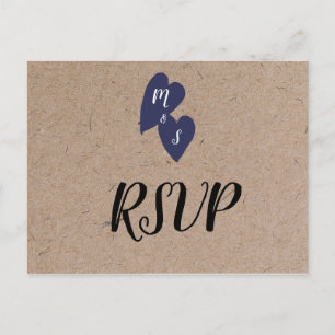 Carte Postale Mariage rustique   Kraft Style Monogram Heart RSVP