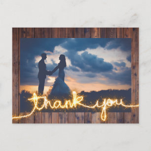 Carte Postale Mariage Rustique Photo Moderne Merci Sparkler
