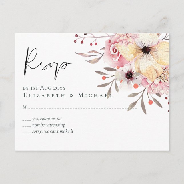 Carte Postale Mariage Rustique rose rose floral Sage RSVP (Devant)