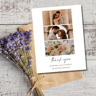 Carte Postale Mariage simple à trois photos Merci vide