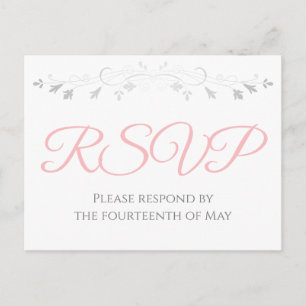 Carte Postale Mariage simple d'élégance argent et rose RSVP