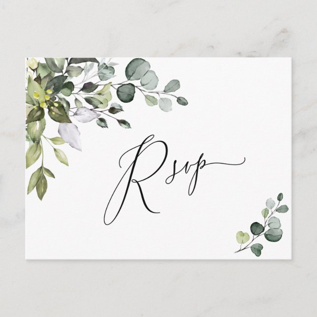 Carte Postale Mariage simple Eucalyptus Aquarelle Elégant RSVP (Devant)
