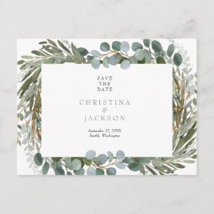 Carte Postale Mariage simple Eucalyptus Enregistrer la date